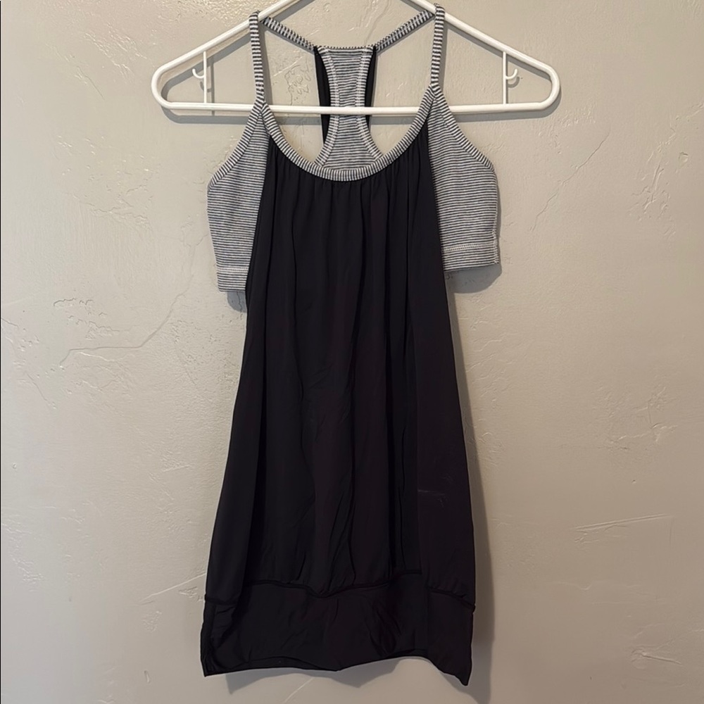 lululemon athletica Black Tank Top with Striped Attached Sports Bra